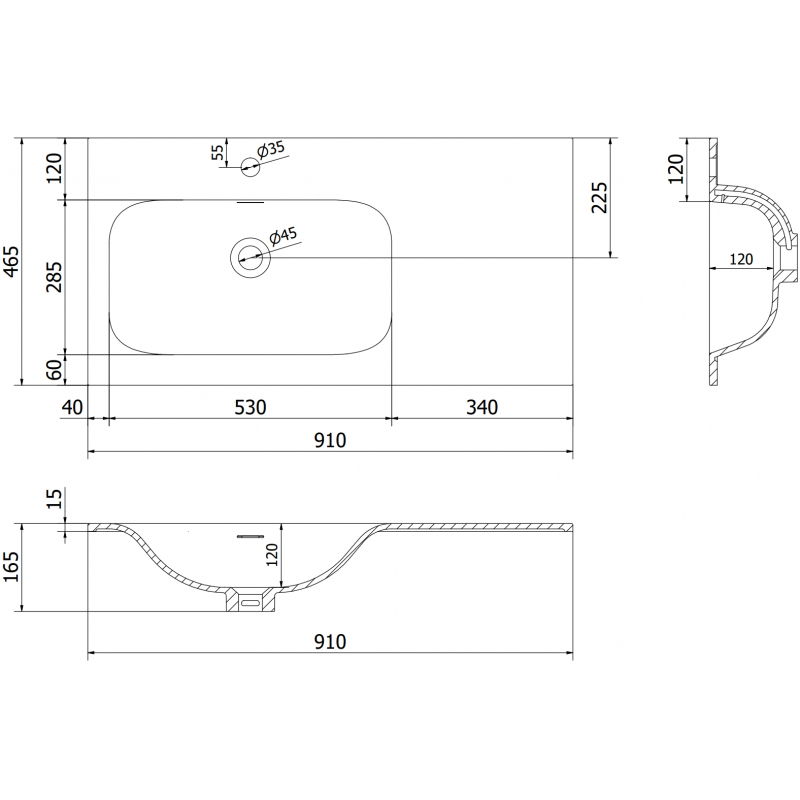 Mexen Vela mosdó besüllyeszthető balra 91 x 46,5 cm, fekete matt - 25239071L