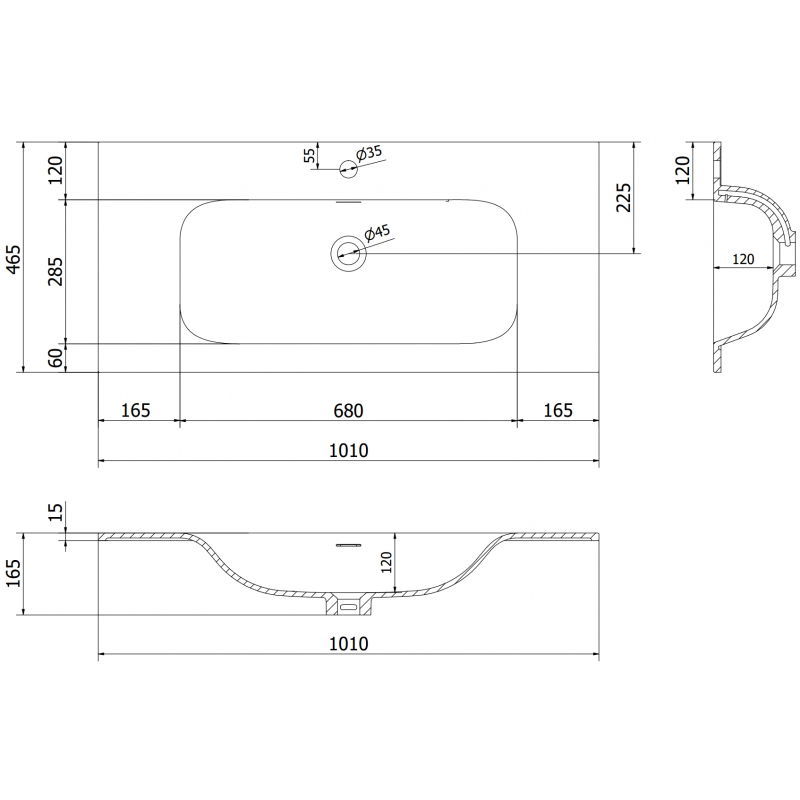 Mexen Vela süllyesztett mosdókagyló 101 x 46,5 cm, fehér matt - 25231001