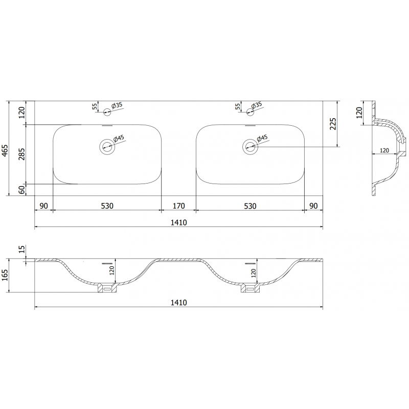 Mexen Vela chiuvetă dublă încastrată în blat 141 x 46,5 cm, alb mat - 25231401D
