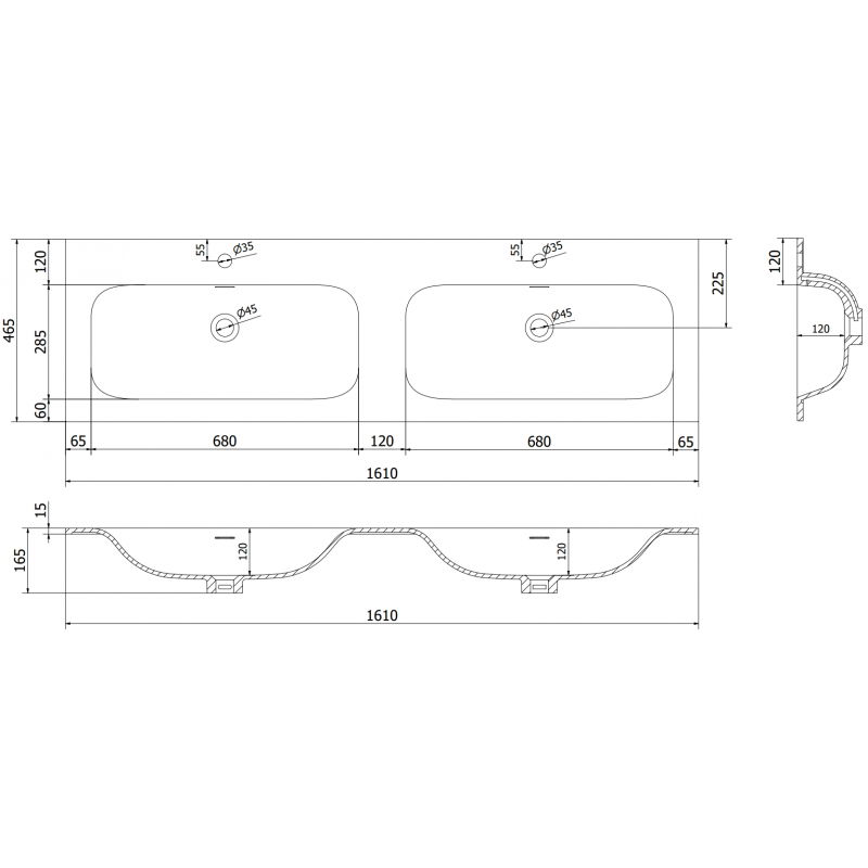 Mexen Vela chiuvetă dublă încastrată în blat 161 x 46,5 cm, alb mat - 25231601D