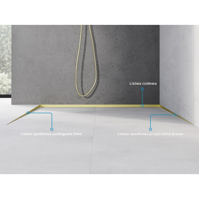 Mexen Line-B plintă podea înclinată 180 cm stânga, aurie periată - 185501180L
