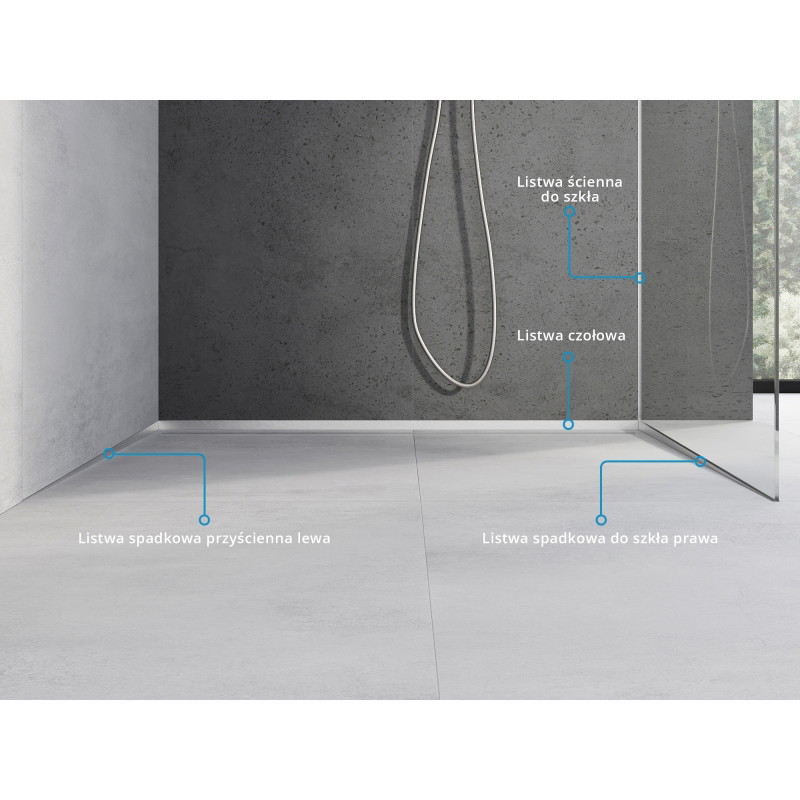 Mexen Line-B plintă înclinată de perete 180 cm stânga, inox - 181002180L