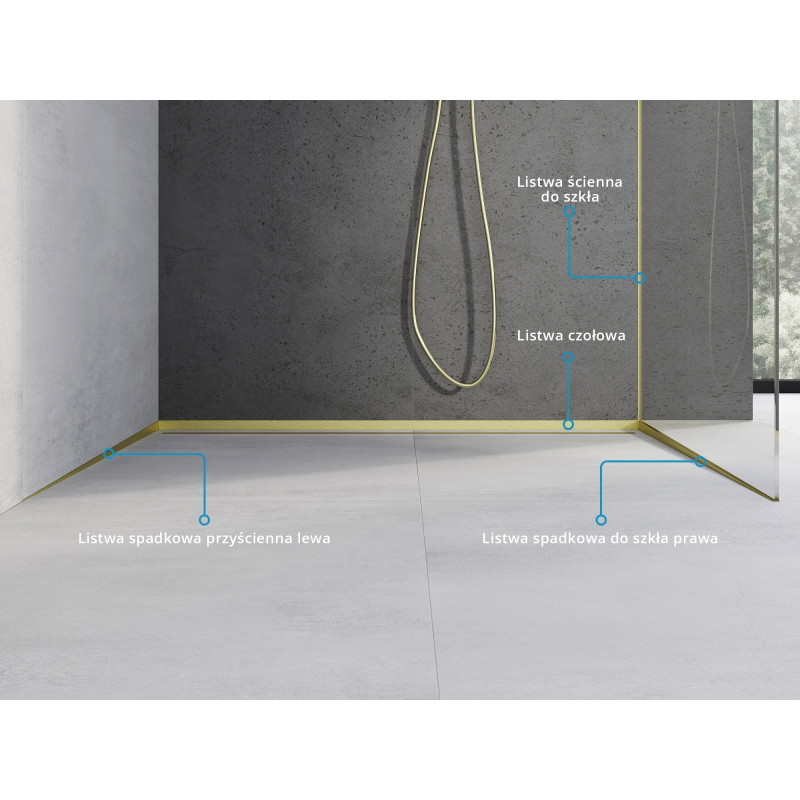 Mexen Line-B plintă înclinată de perete 180 cm stânga, aurie - 185002180L