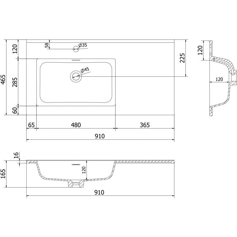 Mexen Otis chiuvetă încastrată în blat stânga 91 x 46,5 cm, negru mat - 25189071L