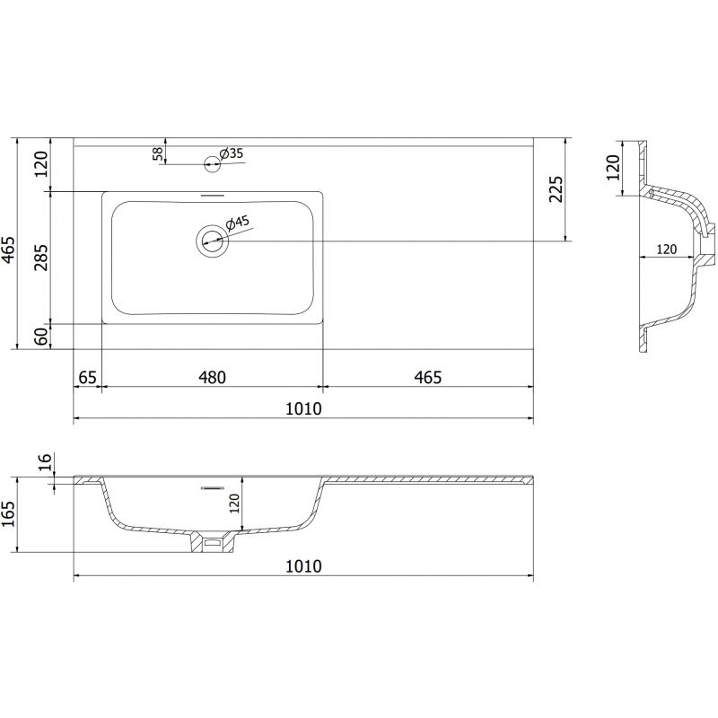 Mexen Otis chiuvetă încastrată în blat stânga 101 x 46,5 cm, alb mat - 25181001L