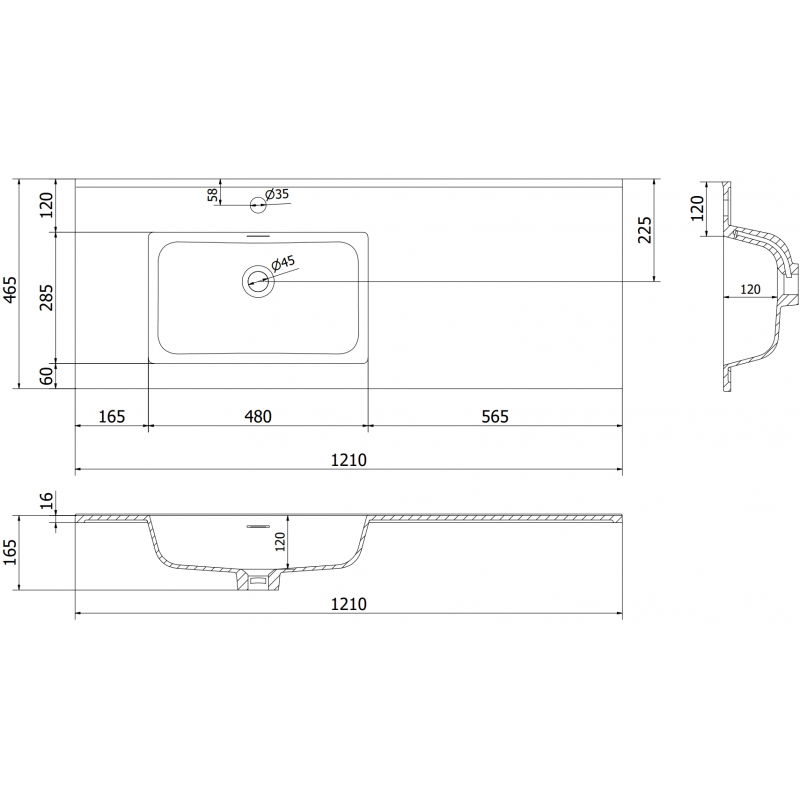 Mexen Otis chiuvetă încastrată stânga 121 x 46,5 cm, alb lucios - 25181200L