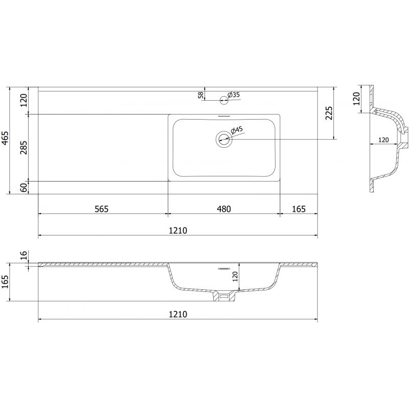 Mexen Otis chiuvetă încadrată în blat dreapta 121 x 46,5 cm, alb mat - 25181201P