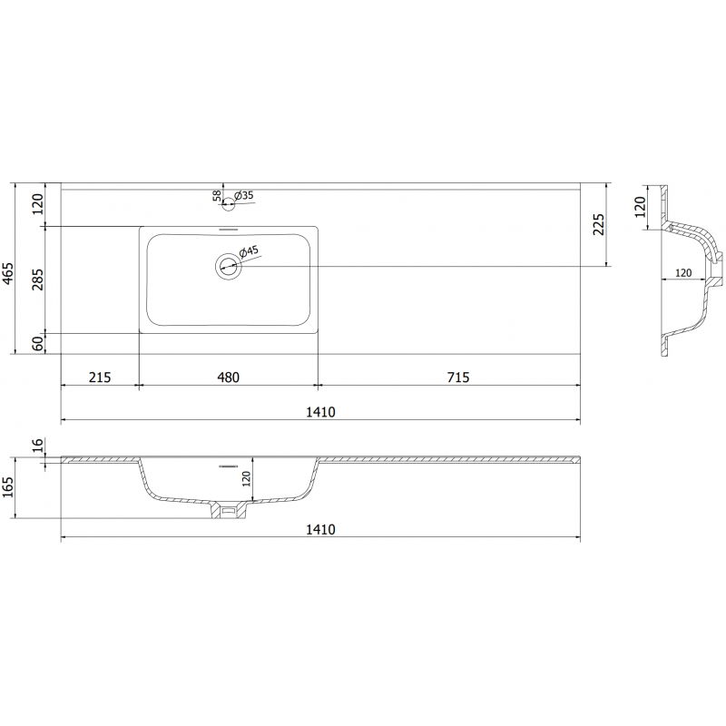 Mexen Otis chiuvetă încastrată, stânga, 141 x 46,5 cm, alb lucios - 25181400L