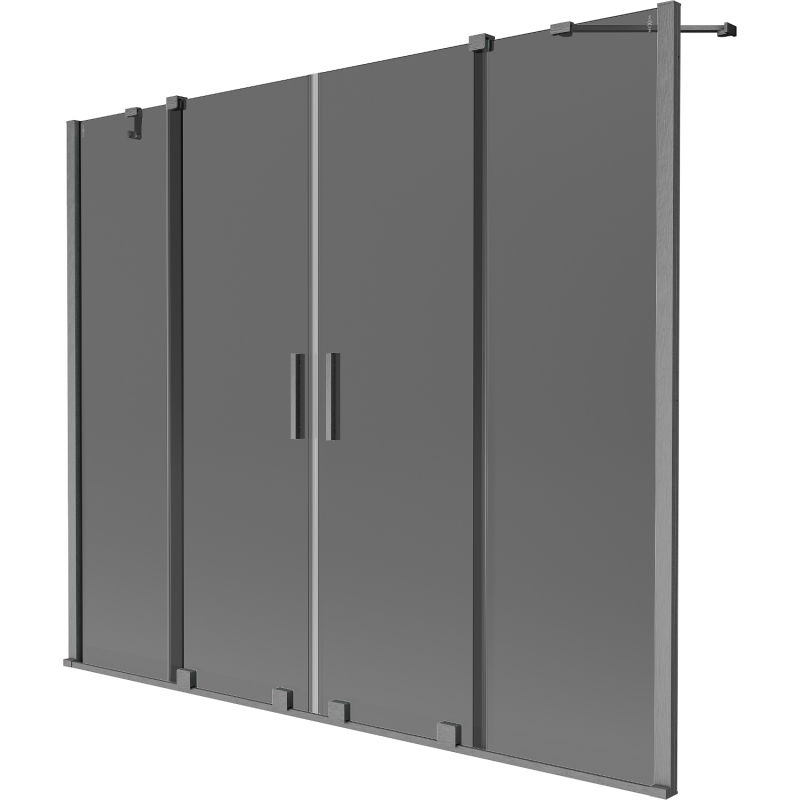 Mexen Velar Duo 2-szárnyú, elhúzható fürdőkádfal 190 x 150 cm, grafit, sötétszürke kefe - 896-190-000-42-66