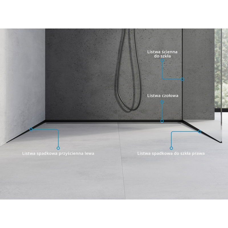 Mexen Line-B șină de scurgere pentru sticlă 180 cm dreapta, neagră - 187004180R