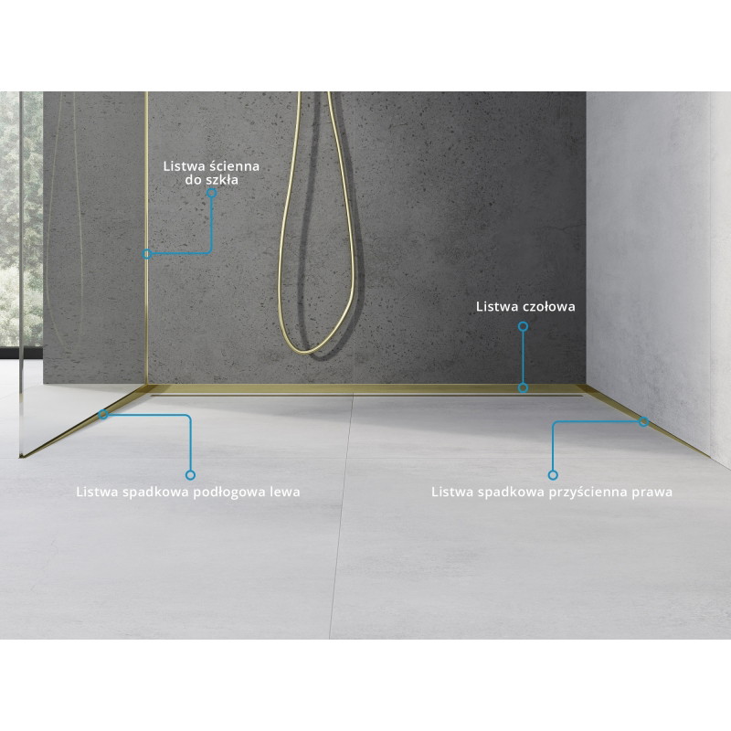 Mexen Line-B 180 cm lépcsős üvegsín bal, arany - 185004180L