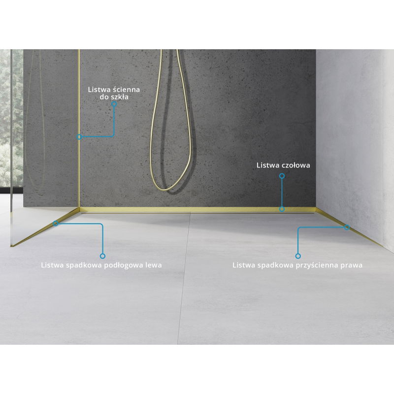 Mexen Line-B üvegreses lejtőprofil 120 cm bal, arany kefe - 185504120L