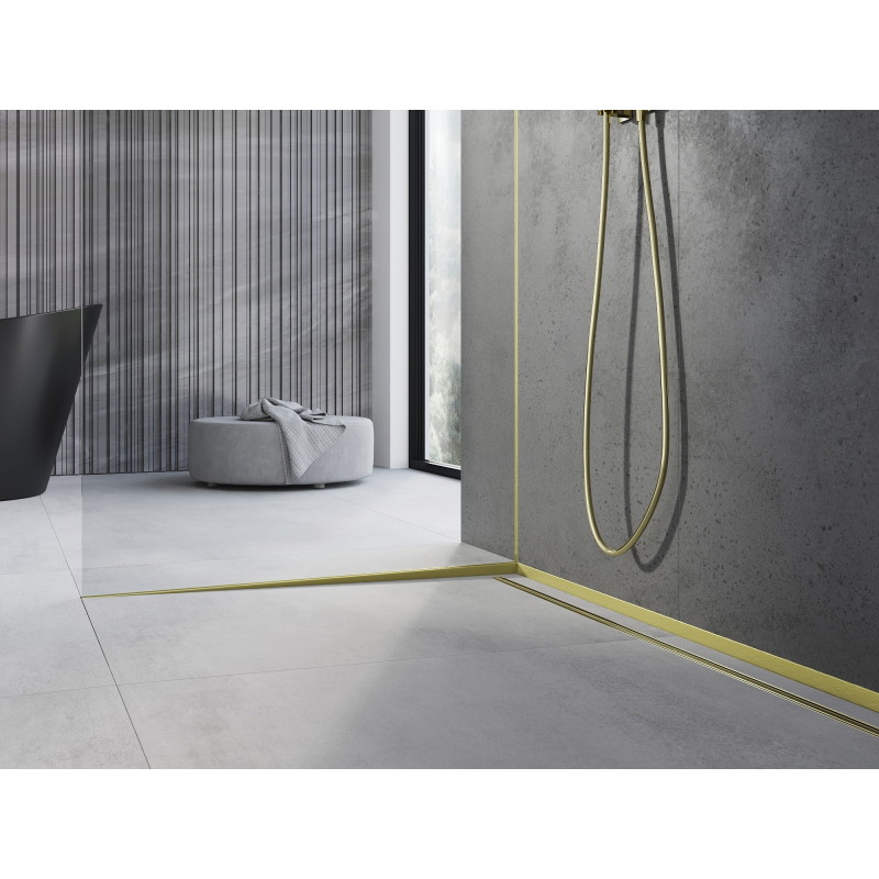 Mexen Line-B 120 cm-es leeresztett sín üveghez bal, arany kefés - 185504120L