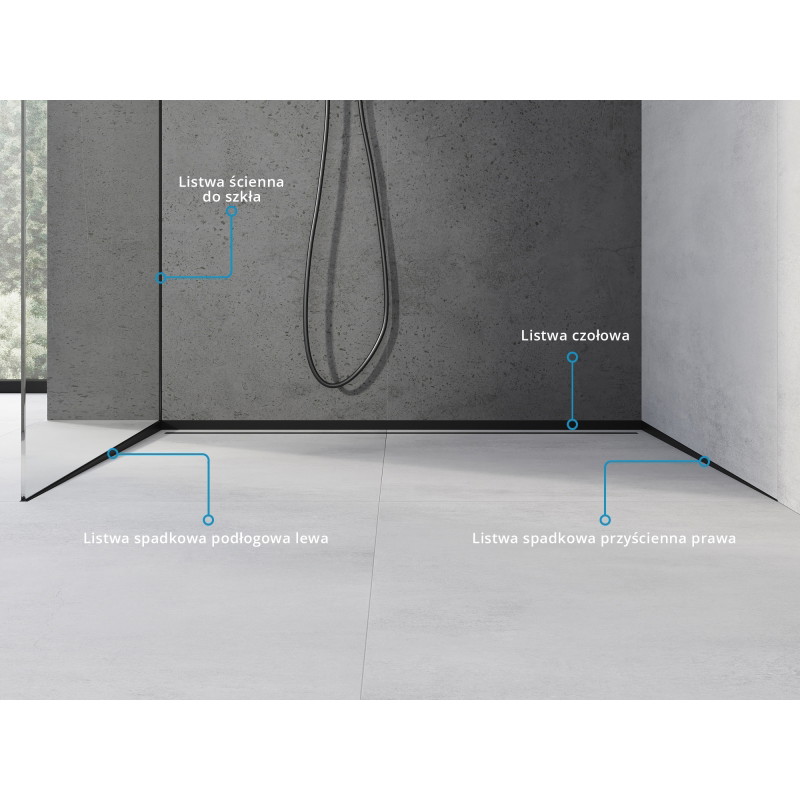 Mexen Line-B listă înclinată pentru sticlă 180 cm stânga, neagră - 187004180L