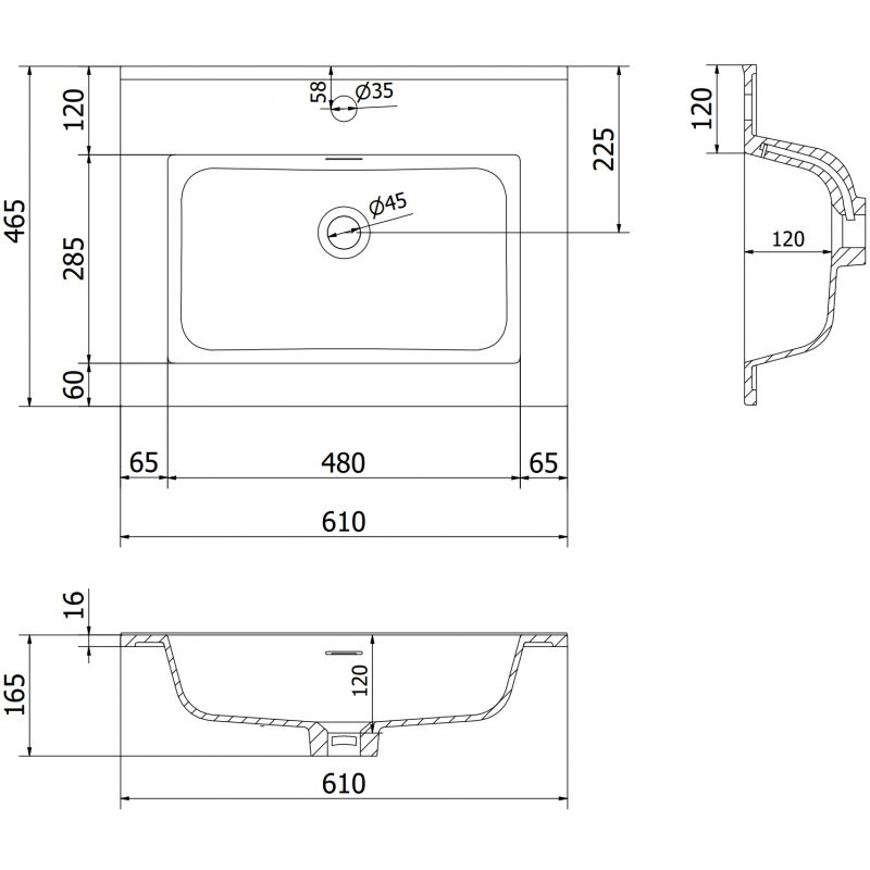Mexen Otis chiuvetă încastrată în blat 61 x 46,5 cm, negru mat - 25186071