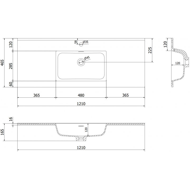 Mexen Otis lavoar încastrat în blat 121 x 46,5 cm, alb mat - 25181201