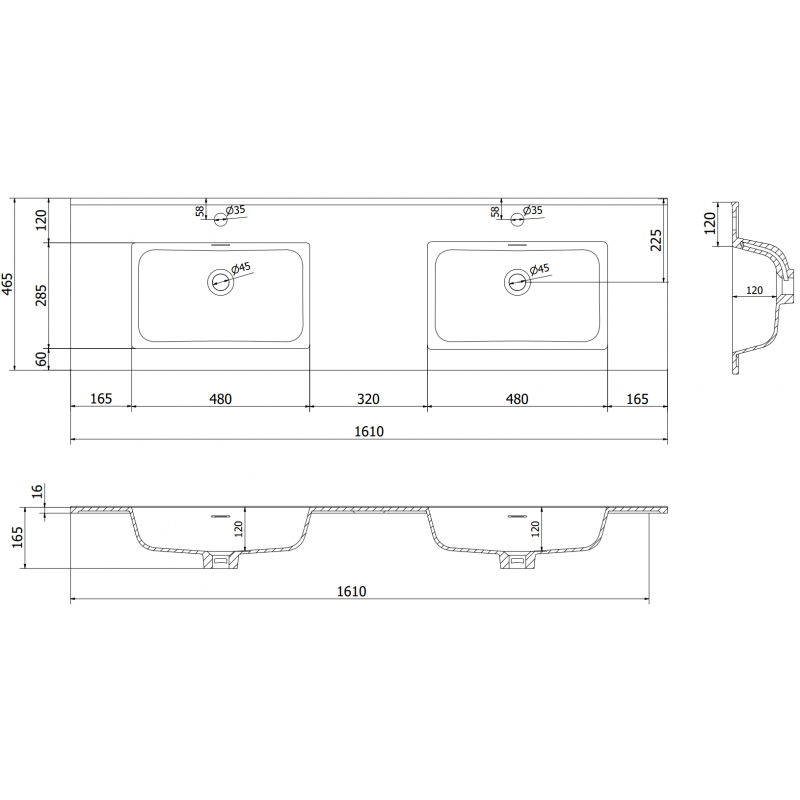 Mexen Otis chiuvetă dublă încastrată în blat 161 x 46,5 cm, alb lucios - 25181600D