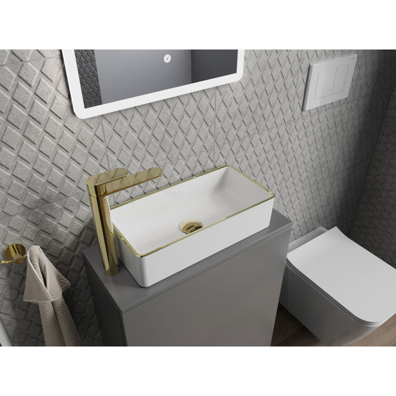 Mexen Nadia mosdó pultra helyezhető 46 x 23 cm, fehér/arany perem - 21614605