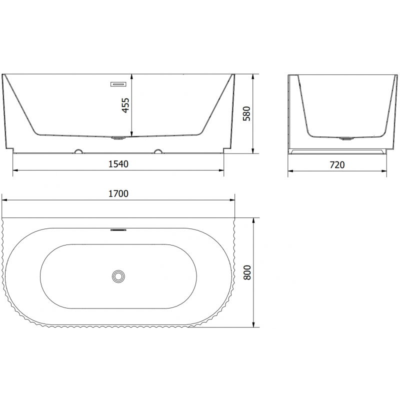 Mexen Sella cadă freestanding cu nervuri pe perete 170 x 80 cm, alb lucios, preaplin gun metal - 52711708000-95