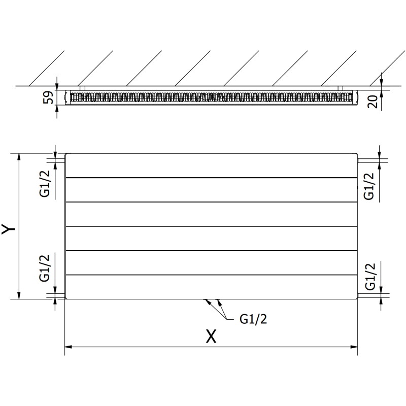 Mexen CCL11 Sík radiátor 900 x 800 mm, alsó középcsatlakozás, 873 W, fehér - W6C11L-090-080-00