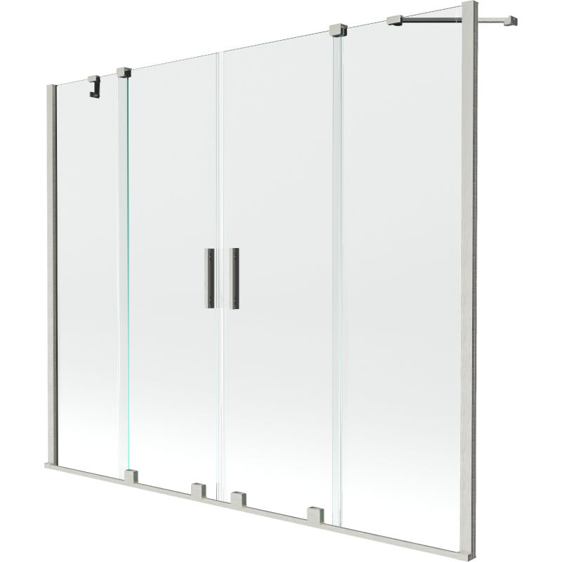 Mexen Velar Duo kétszárnyú toló fürdőkád paraván 200 x 150 cm, átlátszó, szálcsiszolt nikkel - 896-200-000-02-97