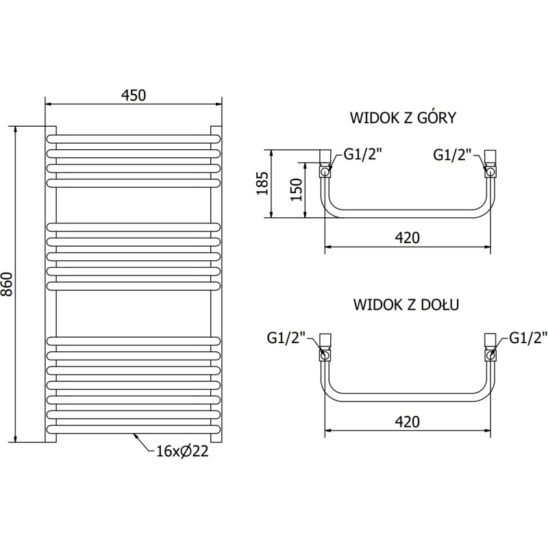 Mexen Apollo radiator pentru baie 860 x 450 mm, 424 W, alb - W117-0860-450-00-20