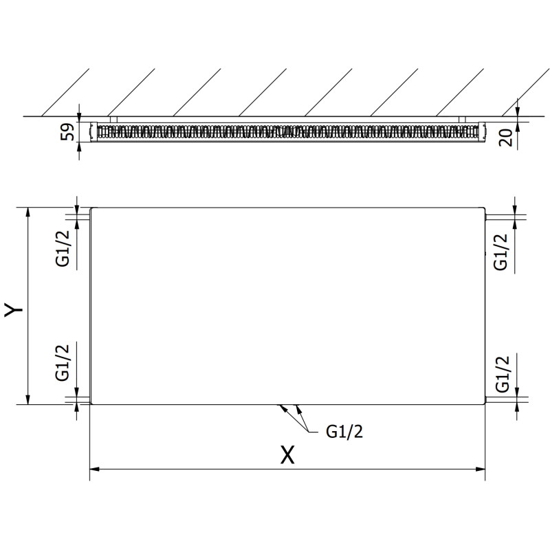 Mexen CCF11 Radiator plat Flat 400 x 1200 mm, racord inferior central, 667 W, antracit - W6C11F-040-120-66