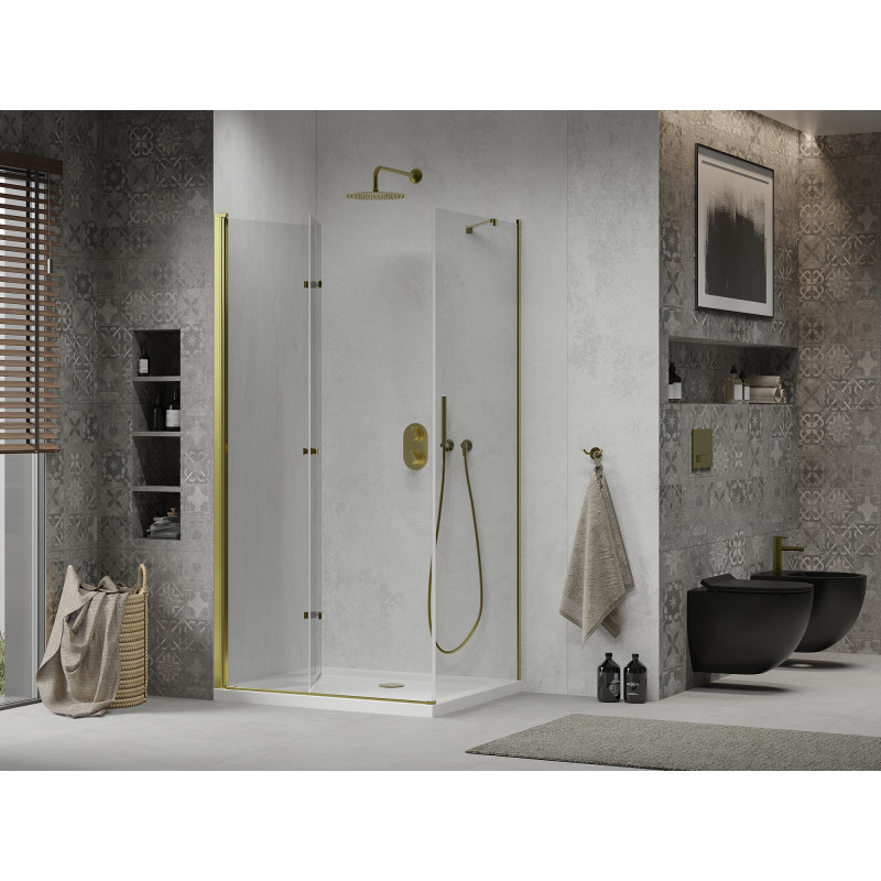 Mexen Lima cabina de duș pliabilă 70 x 80 cm, transparentă, aurie + cadă Flat - 856-070-080-50-00-4010
