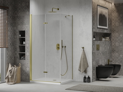 Mexen Lima cabină de duș pliabilă 70 x 90 cm, transparent, Aurie + cadă de duș Flat - 856-070-090-50-00-4010