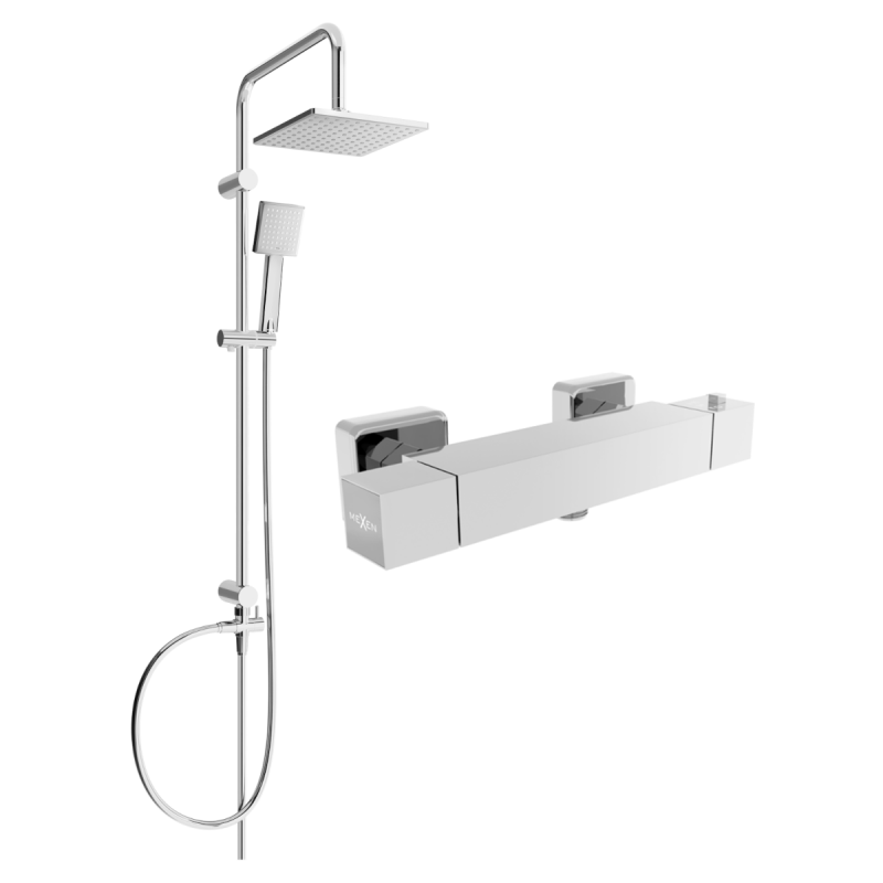 Mexen Cube Tord set de duș montat pe suprafață cu duș fix și baterie de duș termostatică, crom - 77200200-00