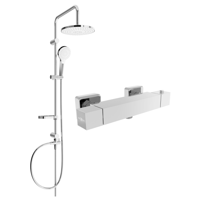 Mexen Cube Erik set de duș suprapus cu duș de ploaie și baterie de duș termostatică, crom - 77200205-00