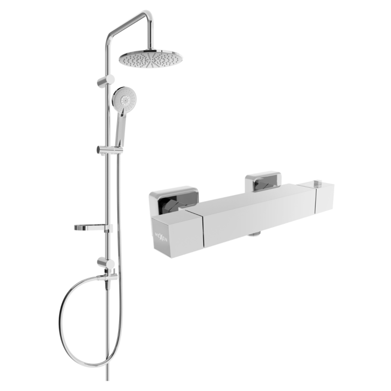 Mexen Cube Carl set de duș suprapus cu pară de duș și baterie termostatică, crom - 77200240-00