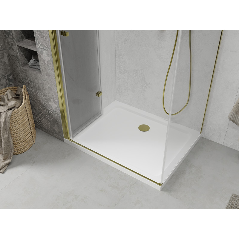 Mexen Lima cabină de duș pliabilă 100 x 70 cm, transparentă, aurie + cadă Flat - 856-100-070-50-00-4010