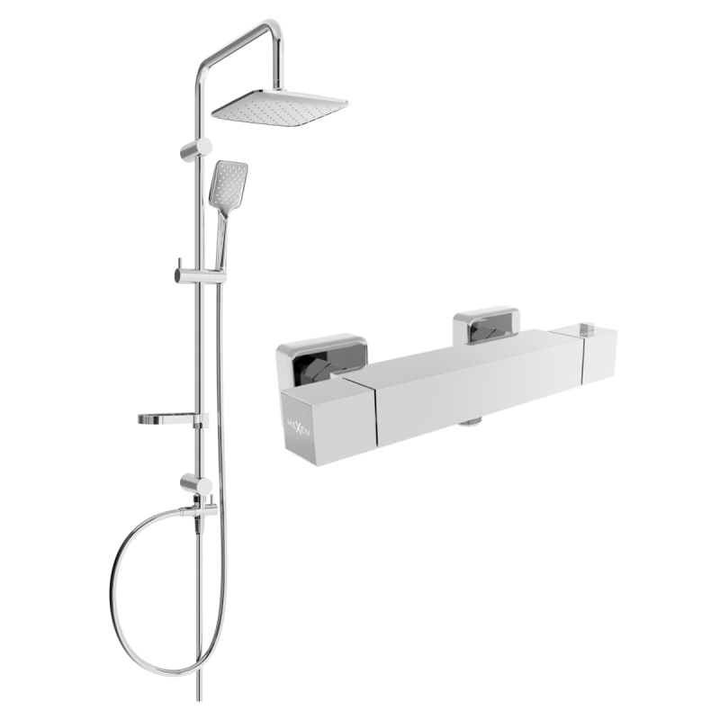 Mexen Sven set de duș cu pară de tip ploaie și baterie de duș termostatică Cube, Crom - 77200262-00