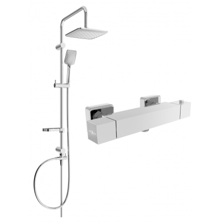 Mexen Cube Set de duș montat pe perete Sven cu duș de ploaie și baterie termostatică pentru duș, crom - 77200262-00