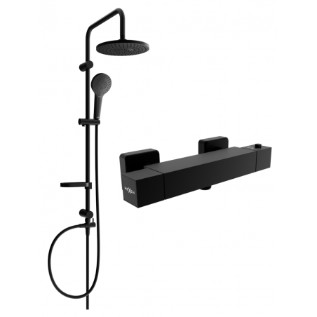 Mexen Erik set de duș suprapus cu duș de mână și baterie de duș termostatică Cube, negru - 77200205-70