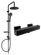 Mexen Erik falra szerelhető zuhanykészlet esőztetővel és termosztátos zuhanycsapteleppel Cube, fekete - 77200205-70