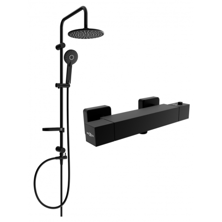 Mexen Carl set de duș aparent cu duș de ploaie și baterie de duș termostatică Cube, negru - 77200240-70