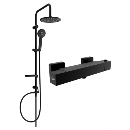 Mexen Cube Carl set de duș montat pe suprafață cu ploaie artificială și baterie de duș termostatică, negru - 77200240-70