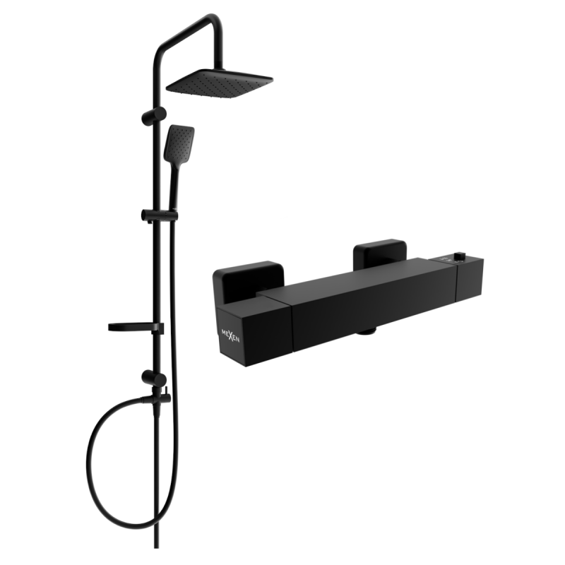 Mexen Cube Sven set de duș cu montare pe perete cu duș de ploaie și baterie termostatică de duș, negru - 77200262-70