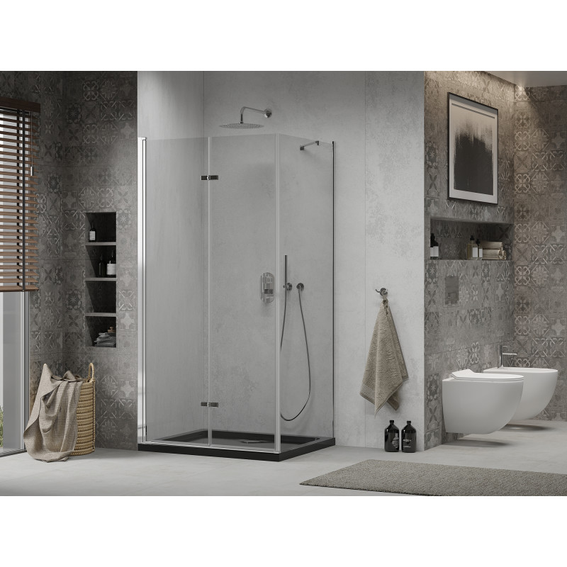 Mexen Lima cabina de duș pliabilă 80 x 100 cm, transparentă, crom + cadă Flat, negru - 856-080-100-01-00-4070
