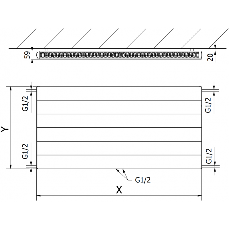 Mexen Line CCL11 lapradiátor 400 x 1000 mm, alsó középső csatlakozás, 555 W, fekete - W6C11L-040-100-70