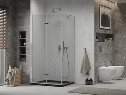 Mexen Lima cabină de duș pliabilă 90 x 100 cm, transparent, Crom + cadă de duș Flat, Neagră - 856-090-100-01-00-4070