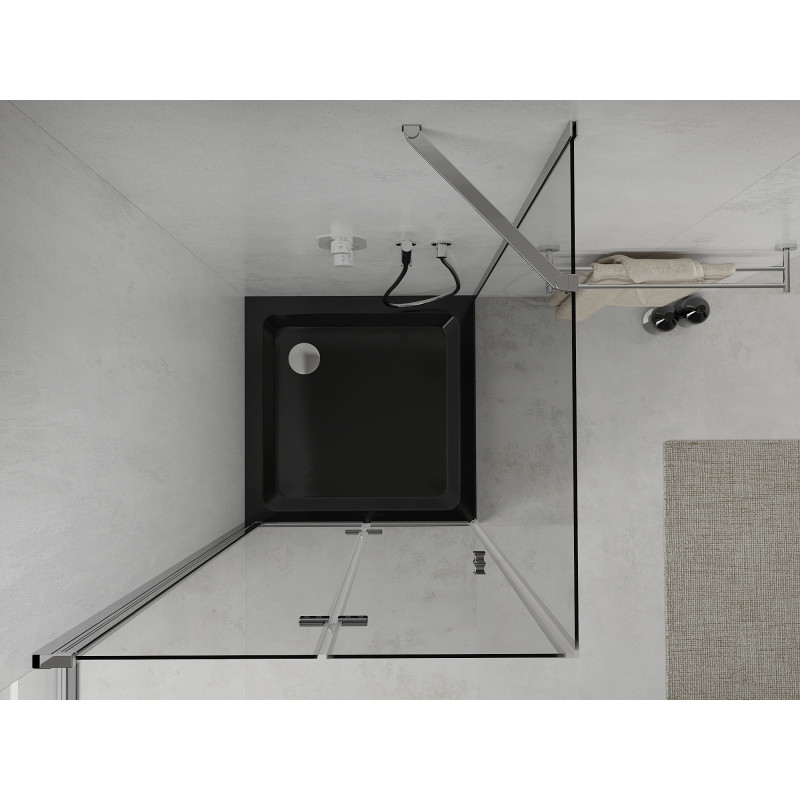 Mexen Lima cabina de duș pliabilă 90 x 90 cm, transparentă, crom + cadă Flat, neagră - 856-090-090-01-00-4070