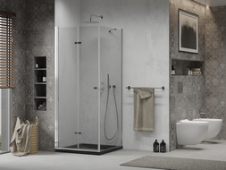 Mexen Lima cabină de duș pliabilă 90 x 90 cm, transparentă, crom + cadă Flat, negru - 856-090-090-01-00-4070