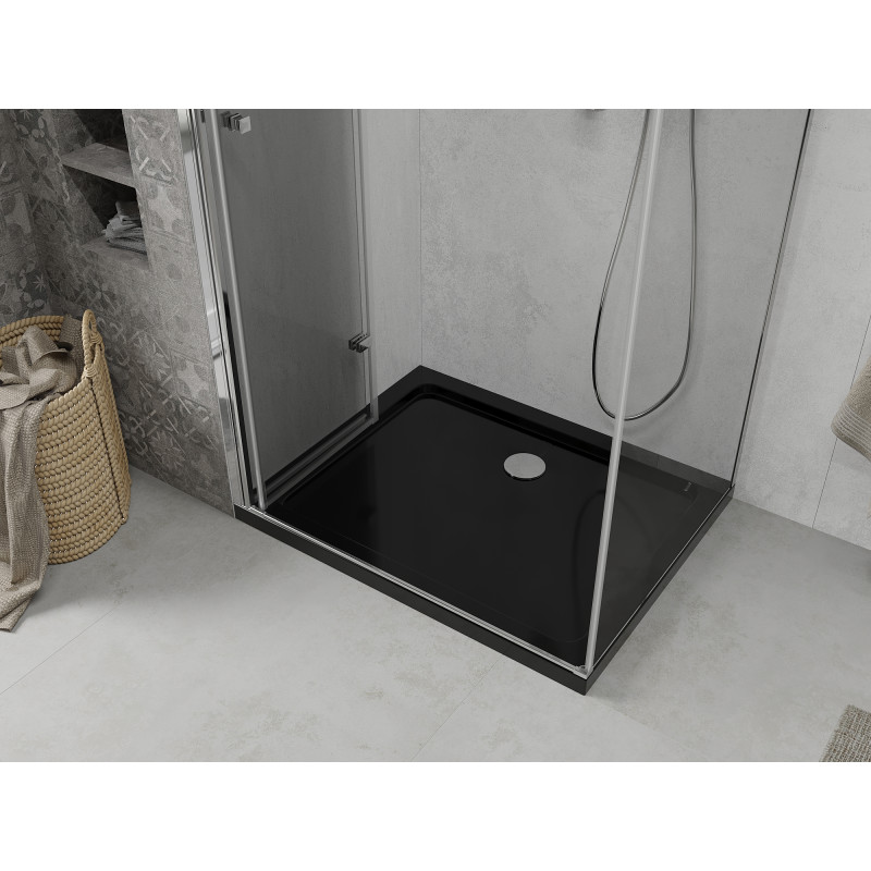 Mexen Lima összecsukható zuhanyfülke 100 x 80 cm, átlátszó, króm + Flat zuhanytálca, fekete - 856-100-080-01-00-4070
