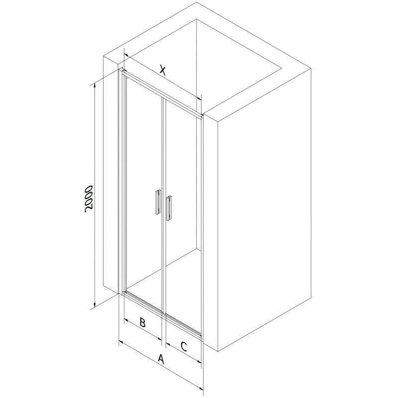 Mexen Exo kétajtós zuhanyajtó 90 cm, átlátszó, króm - 814-090-000-01-00