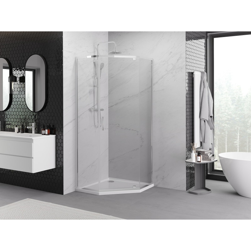 Mexen Exo-R Cabină de duș pentagonală cu ușă batantă 80 x 80 cm, transparentă, crom - 812-080-080-01-00