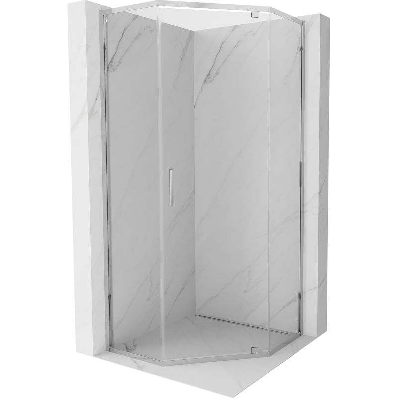 Cabină de duș pentagonală Mexen Exo cu uși pivotante 100 x 100 cm, transparentă, crom - 812-100-100-01-00