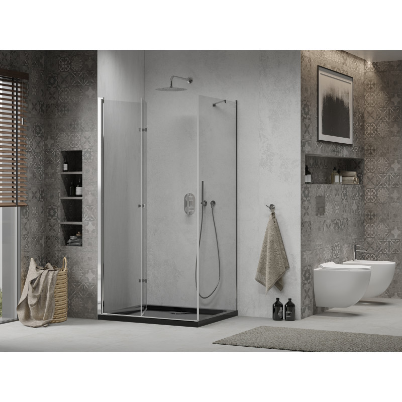 Mexen Lima összecsukható zuhanykabin 120 x 90 cm, átlátszó, króm + Flat fekete zuhanytálca - 856-120-090-01-00-4070